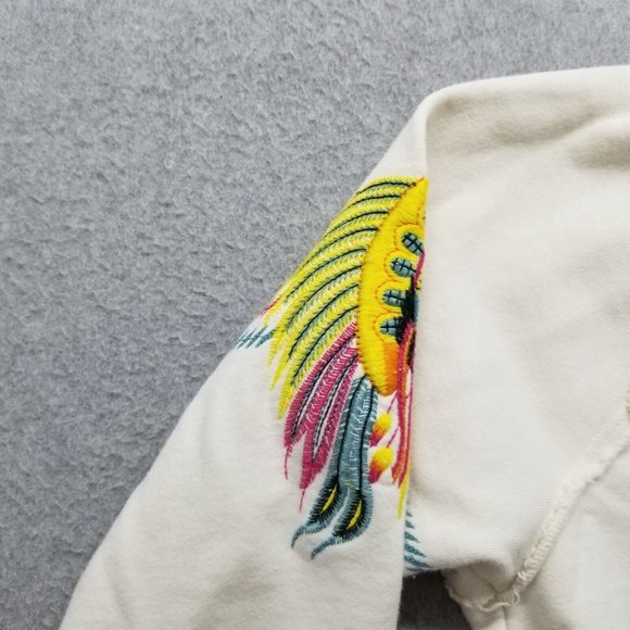 Johnny Was Jacket Womens Large White Tan Pockets Zip‎ Mock Neck Embroidered - Picture 8 of 16